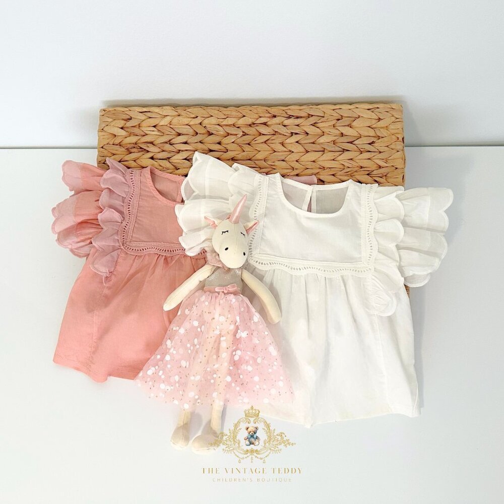 NWT Pretty Girls Blouse Lovely Ruffled Scalloped Cap Sleeves Bohemian Blush 2T - Picture 5 of 5